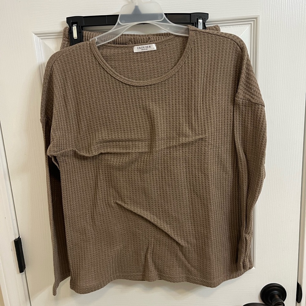 Ekouaer Brown Waffle Matching Set